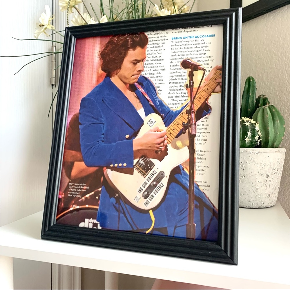 Harry Styles Guitar Poster Blue Suit Live Concert Magazine Collage Wall Art